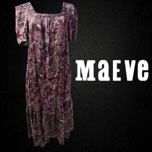 Maeve by Anthropologie Lisabetta Tiered‎ Square Neck Maxi Dress Wine XS